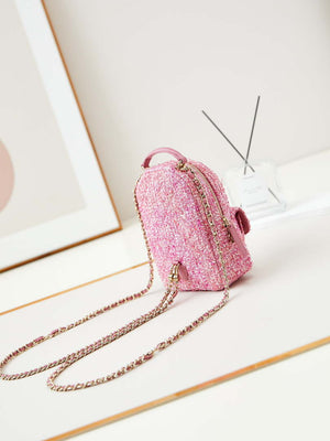 Chanel Ap3753 CLASSIC MINI Backpack Tweed & Gold-Tone Metal Light Pink - Default Title - View 3