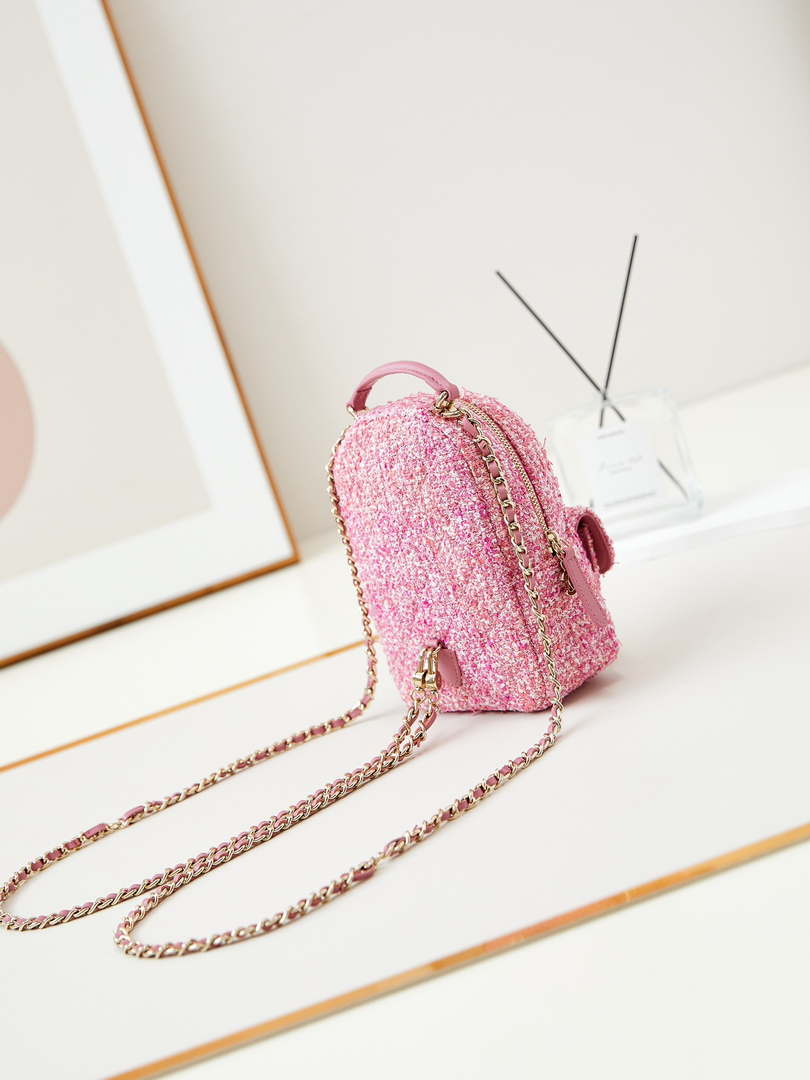 Chanel Ap3753 CLASSIC MINI Backpack Tweed & Gold-Tone Metal Light Pink - Default Title - View 3