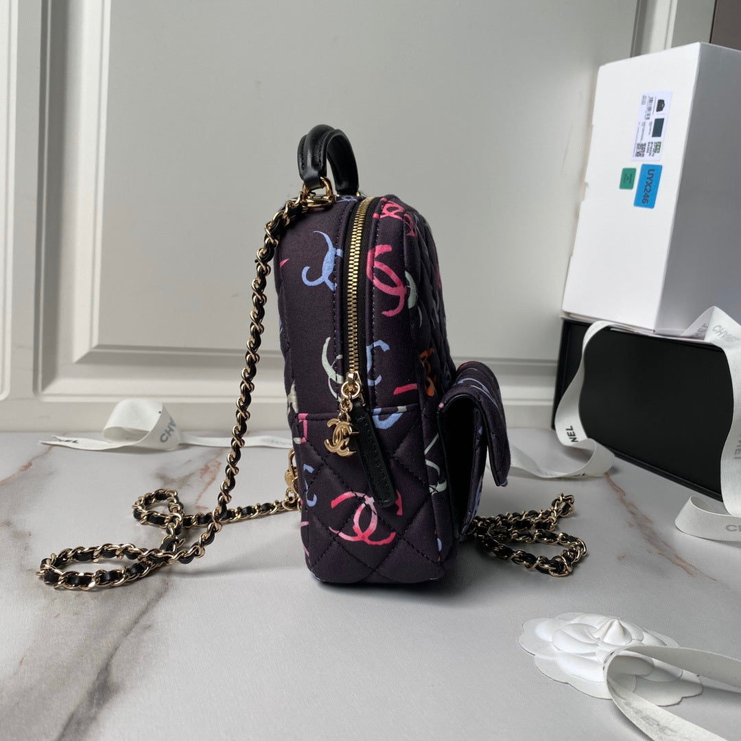 Chanel Ap3753 CLASSIC MINI Printed Fabric & Gold Metal Black & Multicolour - Default Title - View 5