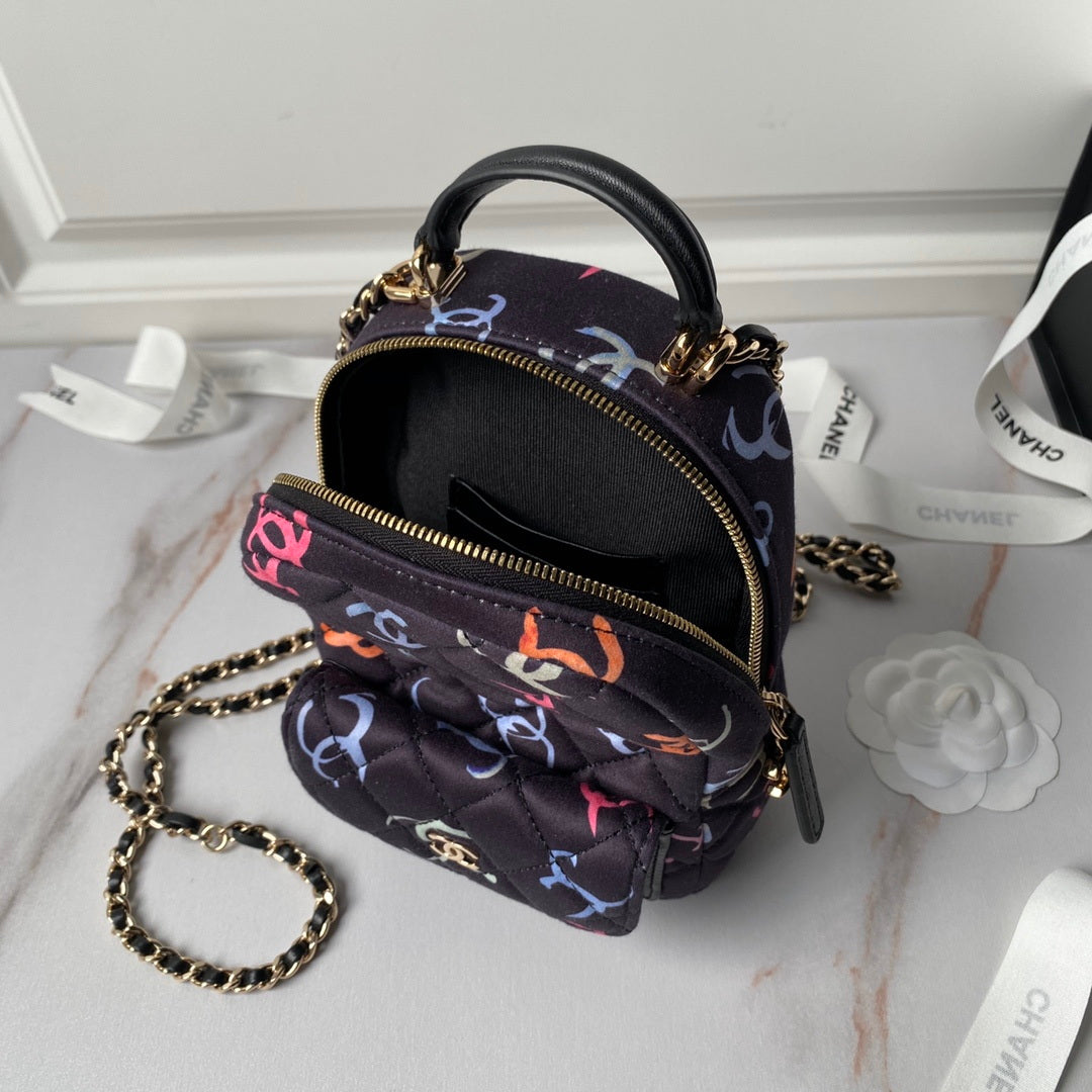 Chanel Ap3753 CLASSIC MINI Printed Fabric & Gold Metal Black & Multicolour - Default Title - View 9