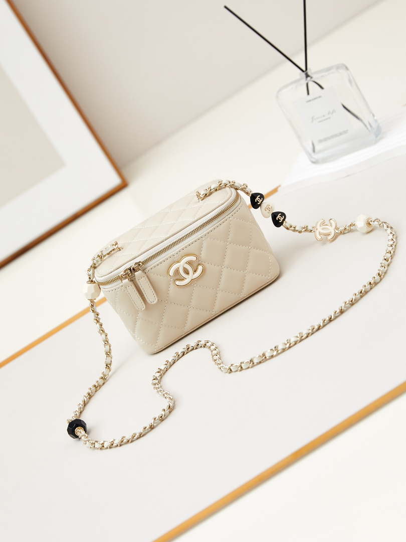 Chanel AP3784 Clutch With Chain Lambskin Vanity Box bag with Enamel buckle AP3231 Beige - Default Title - View 1
