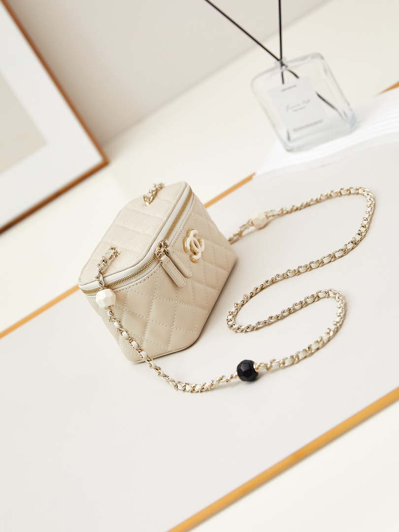 Chanel AP3784 Clutch With Chain Lambskin Vanity Box bag with Enamel buckle AP3231 Beige - Default Title - View 3