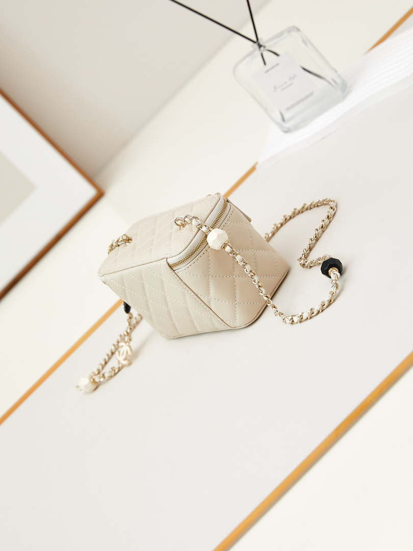 Chanel AP3784 Clutch With Chain Lambskin Vanity Box bag with Enamel buckle AP3231 Beige - Default Title - View 4