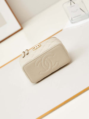 Chanel AP3784 Clutch With Chain Lambskin Vanity Box bag with Enamel buckle AP3231 Beige - Default Title - View 6