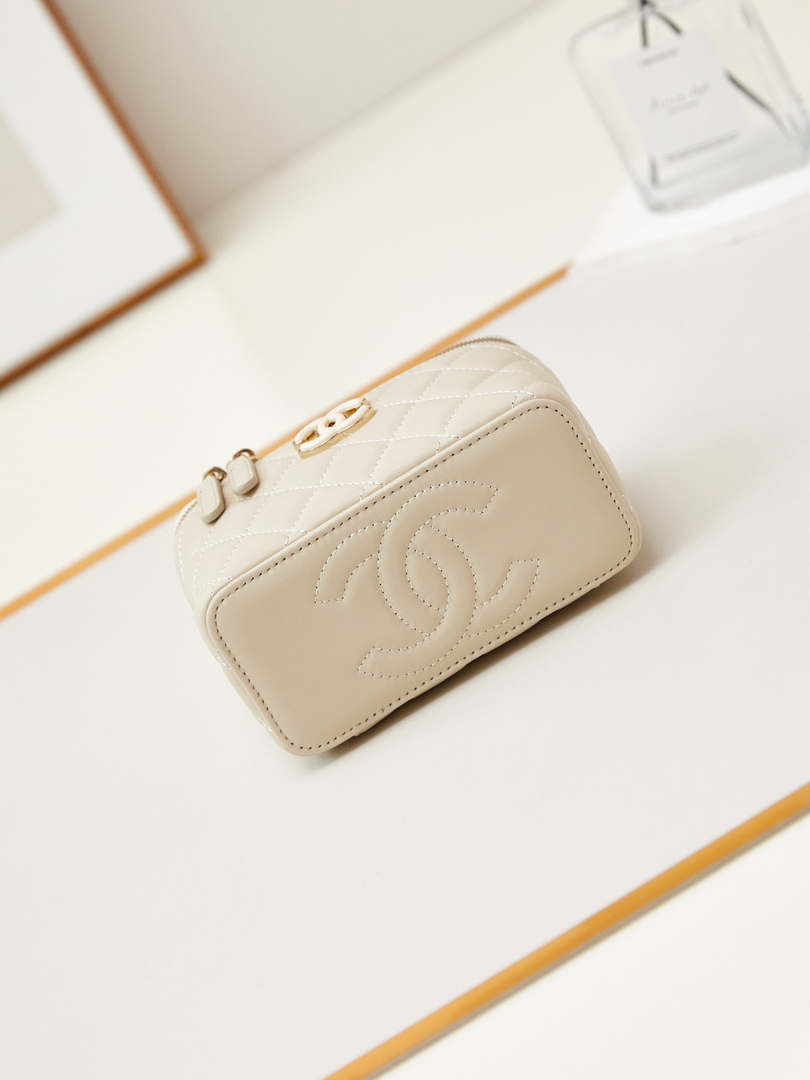 Chanel AP3784 Clutch With Chain Lambskin Vanity Box bag with Enamel buckle AP3231 Beige - Default Title - View 6