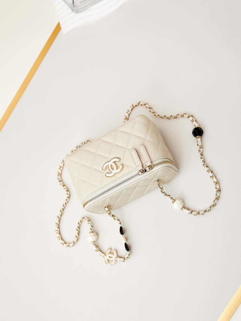 Chanel AP3784 Clutch With Chain Lambskin Vanity Box bag with Enamel buckle AP3231 Beige - Default Title - View 7