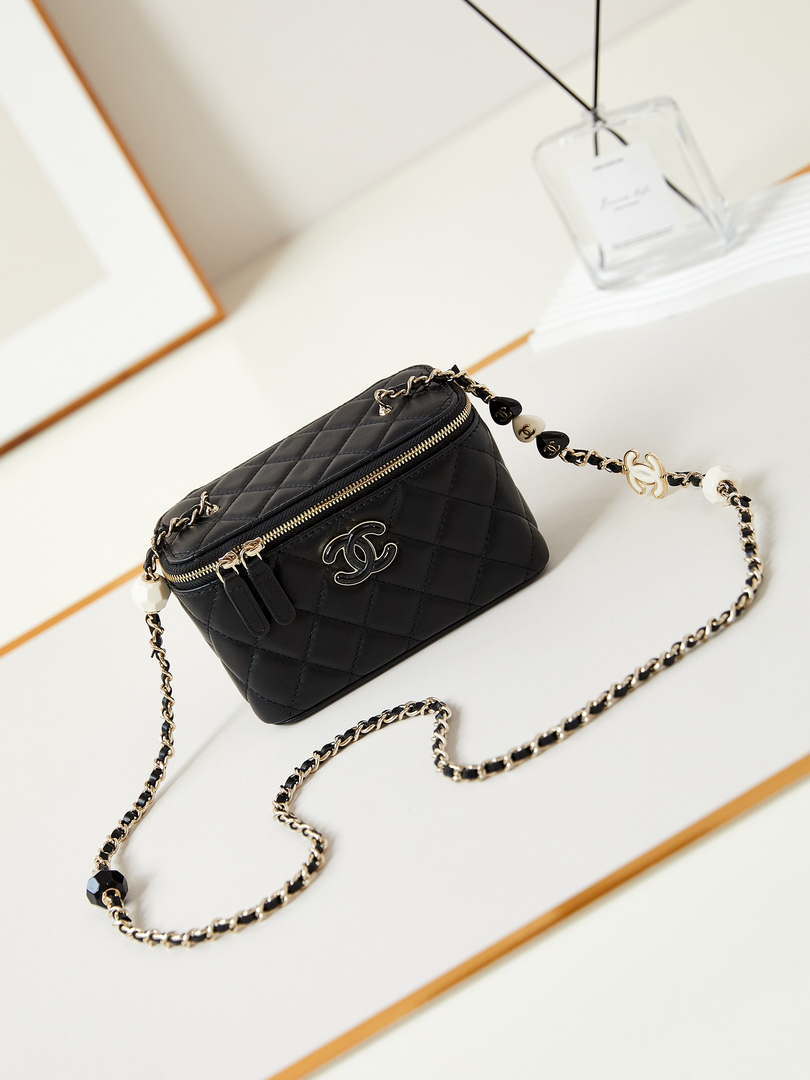 Chanel AP3784 Clutch With Chain Lambskin Vanity Box bag with Enamel buckle AP3231 Black - Default Title - View 1