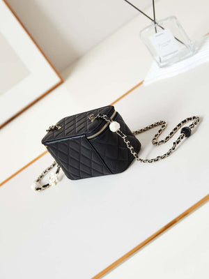 Chanel AP3784 Clutch With Chain Lambskin Vanity Box bag with Enamel buckle AP3231 Black - Default Title - View 4