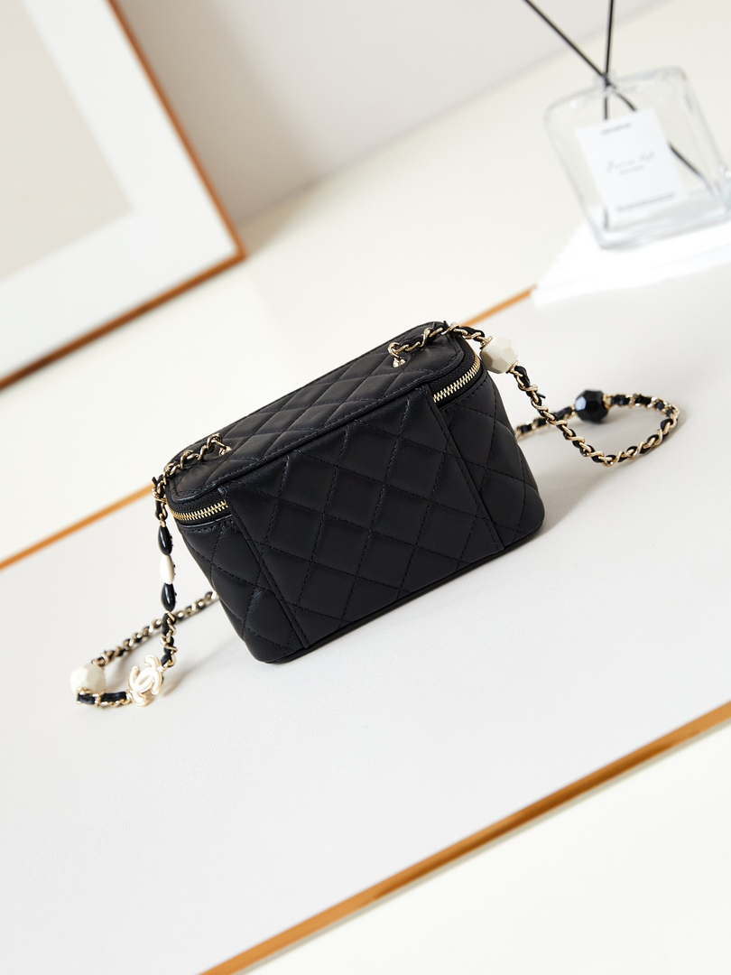 Chanel AP3784 Clutch With Chain Lambskin Vanity Box bag with Enamel buckle AP3231 Black - Default Title - View 5