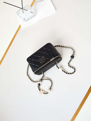 Chanel AP3784 Clutch With Chain Lambskin Vanity Box bag with Enamel buckle AP3231 Black - Default Title - View 7