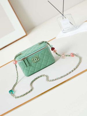 Chanel AP3784 Clutch With Chain Lambskin Vanity Box bag with Enamel buckle AP3231 Green - Default Title - View 1