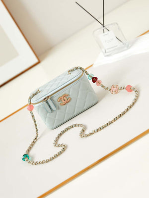 Chanel AP3784 Clutch With Chain Lambskin Vanity Box bag with Enamel buckle AP3231 Light Blue - Default Title - View 1