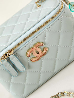 Chanel AP3784 Clutch With Chain Lambskin Vanity Box bag with Enamel buckle AP3231 Light Blue - Default Title - View 2