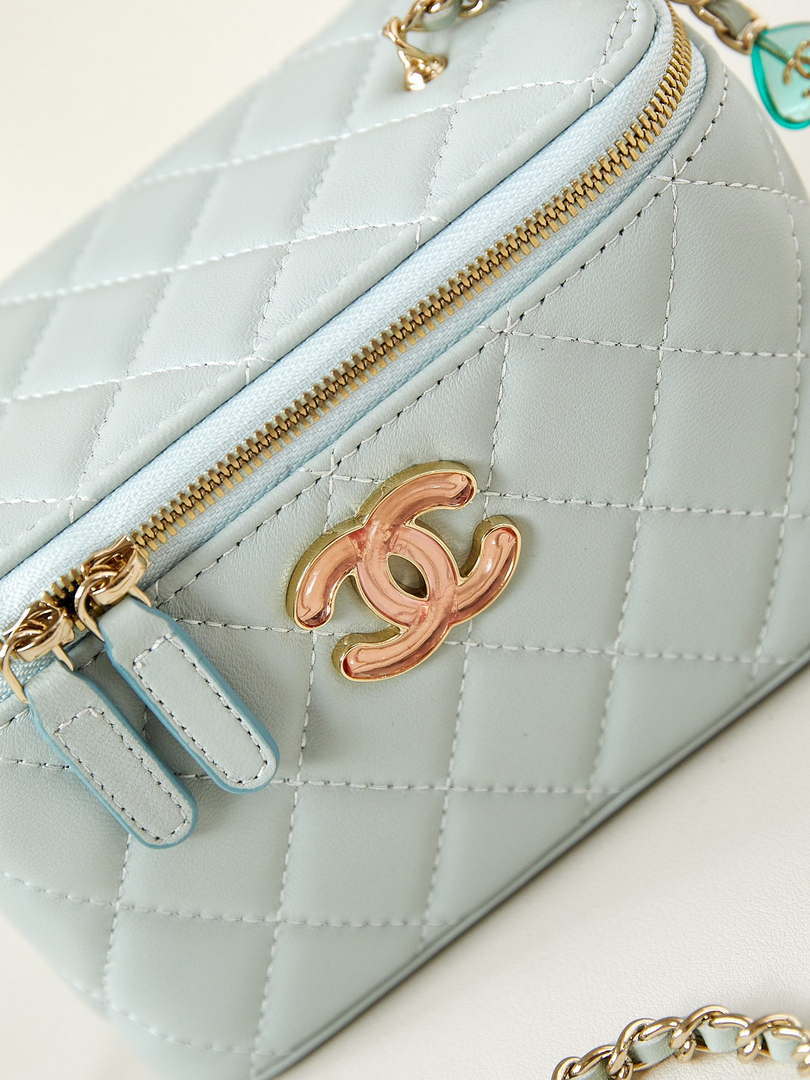 Chanel AP3784 Clutch With Chain Lambskin Vanity Box bag with Enamel buckle AP3231 Light Blue