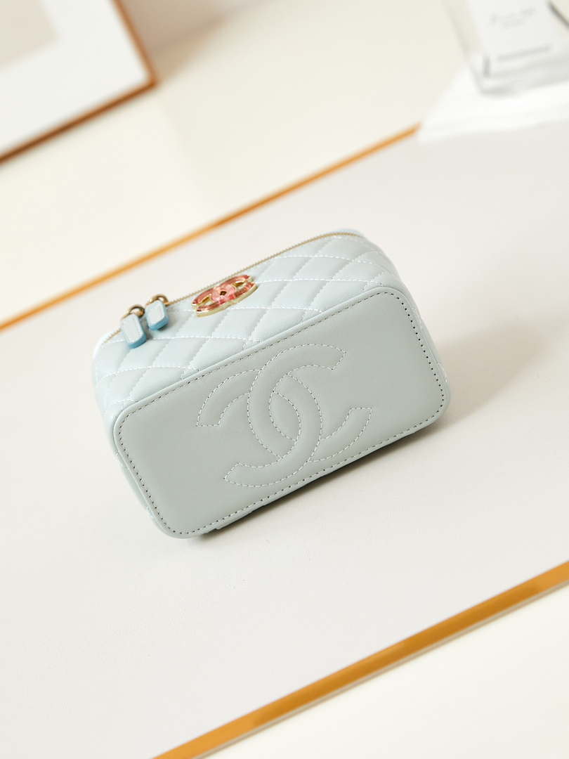 Chanel AP3784 Clutch With Chain Lambskin Vanity Box bag with Enamel buckle AP3231 Light Blue - Default Title - View 6