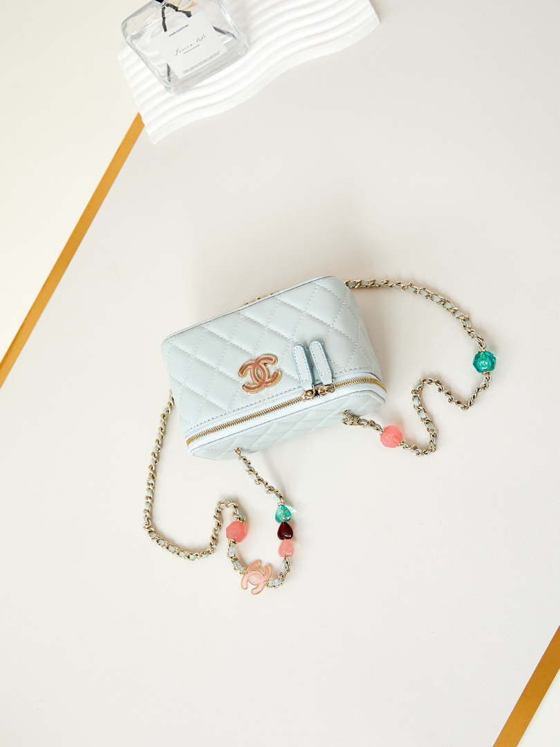 Chanel AP3784 Clutch With Chain Lambskin Vanity Box bag with Enamel buckle AP3231 Light Blue - Default Title - View 7