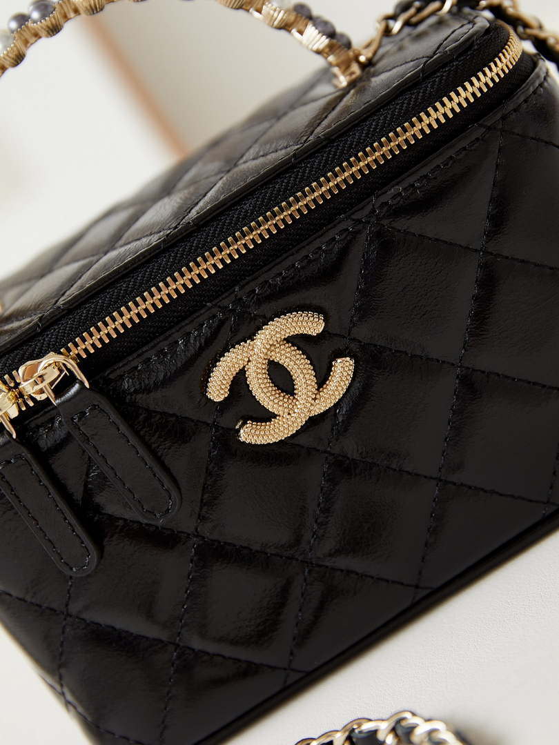 Chanel AP3804 Clutch Lambskin Vanity Box bag With Pearl handle Black - Default Title - View 2
