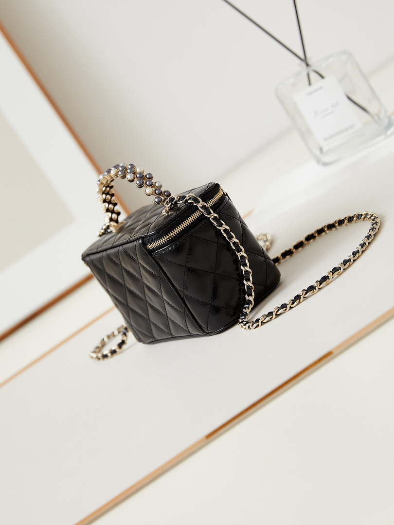 Chanel AP3804 Clutch Lambskin Vanity Box bag With Pearl handle Black