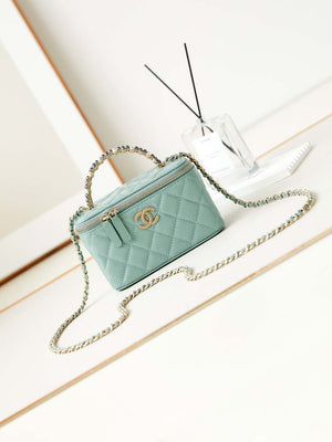 Chanel AP3804 Clutch Lambskin Vanity Box bag With Pearl handle Green - Default Title - View 1