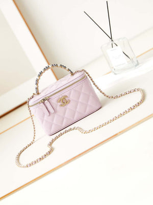 Chanel AP3804 Clutch Lambskin Vanity Box bag With Pearl handle Pink - Default Title - View 1