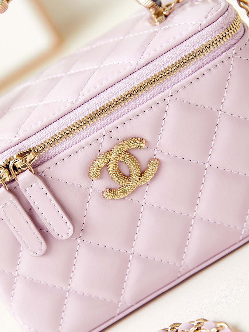 Chanel AP3804 Clutch Lambskin Vanity Box bag With Pearl handle Pink - Default Title - View 2