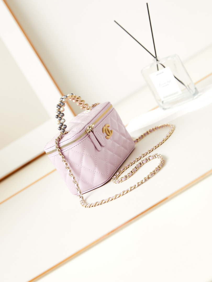 Chanel AP3804 Clutch Lambskin Vanity Box bag With Pearl handle Pink - Default Title - View 3