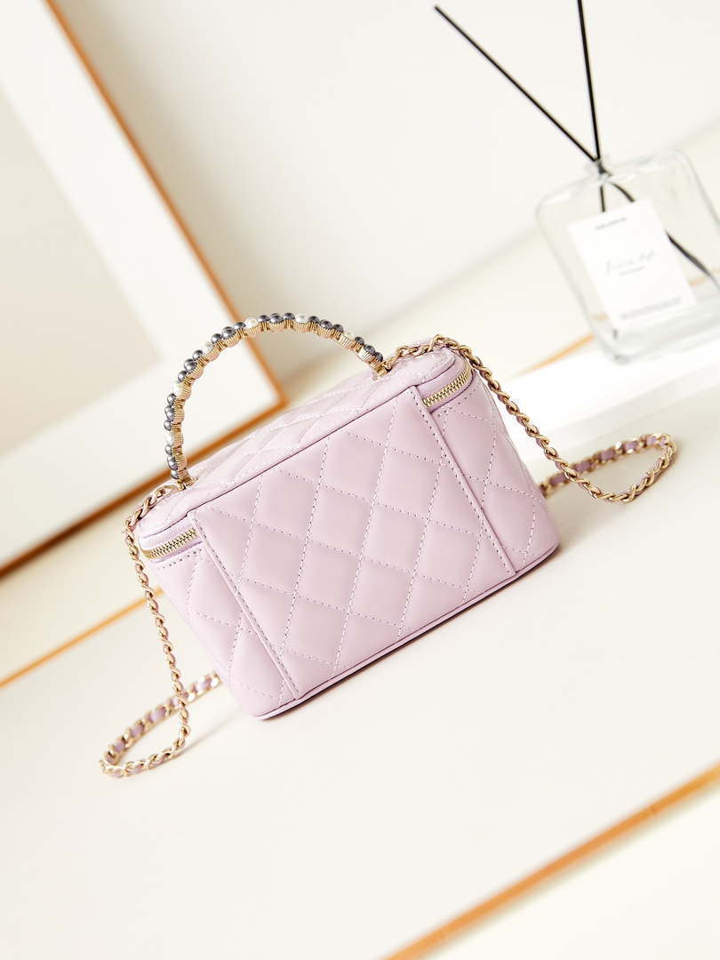 Chanel AP3804 Clutch Lambskin Vanity Box bag With Pearl handle Pink - Default Title - View 5
