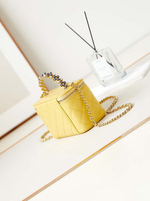 Chanel AP3804 Clutch Lambskin Vanity Box bag With Pearl handle Yellow - Default Title - View 4