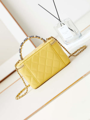 Chanel AP3804 Clutch Lambskin Vanity Box bag With Pearl handle Yellow - Default Title - View 5