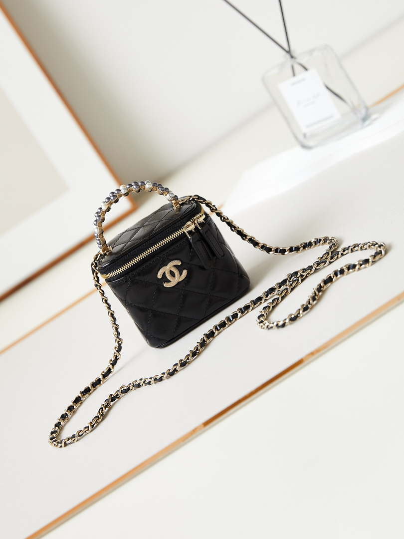 Chanel AP3805 Mini Clutch Lambskin Vanity Box bag With Pearl handle Black - Default Title - View 1