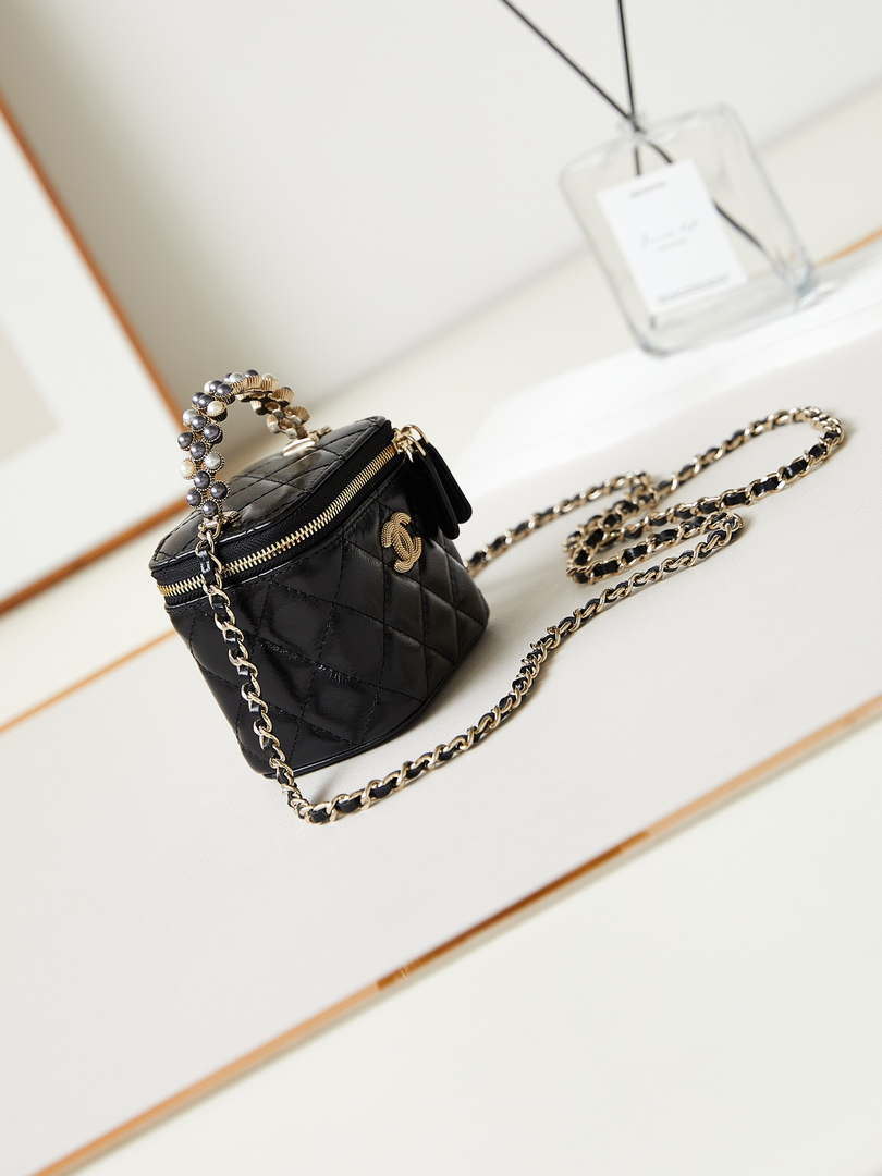 Chanel AP3805 Mini Clutch Lambskin Vanity Box bag With Pearl handle Black - Default Title - View 3
