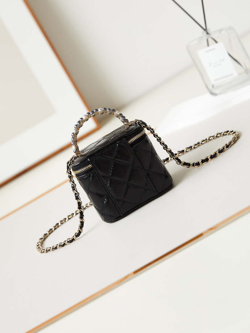 Chanel AP3805 Mini Clutch Lambskin Vanity Box bag With Pearl handle Black - Default Title - View 5