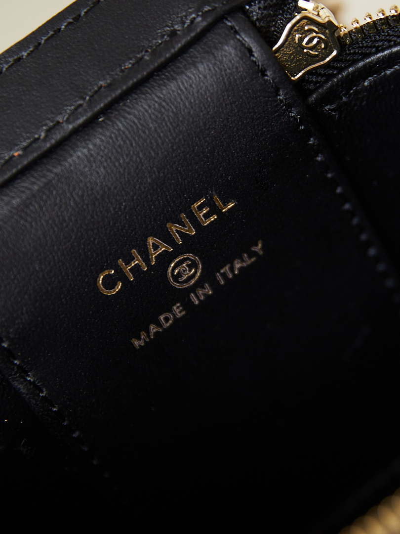 Chanel AP3805 Mini Clutch Lambskin Vanity Box bag With Pearl handle Black