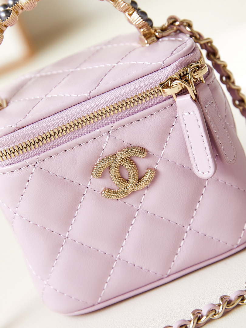 Chanel AP3805 Mini Clutch Lambskin Vanity Box bag With Pearl handle Pink - Default Title - View 2