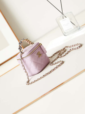 Chanel AP3805 Mini Clutch Lambskin Vanity Box bag With Pearl handle Pink - Default Title - View 3