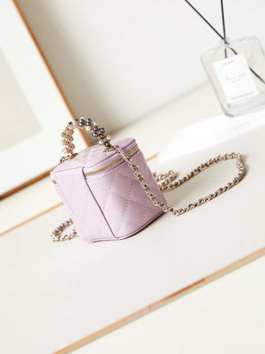 Chanel AP3805 Mini Clutch Lambskin Vanity Box bag With Pearl handle Pink - Default Title - View 4