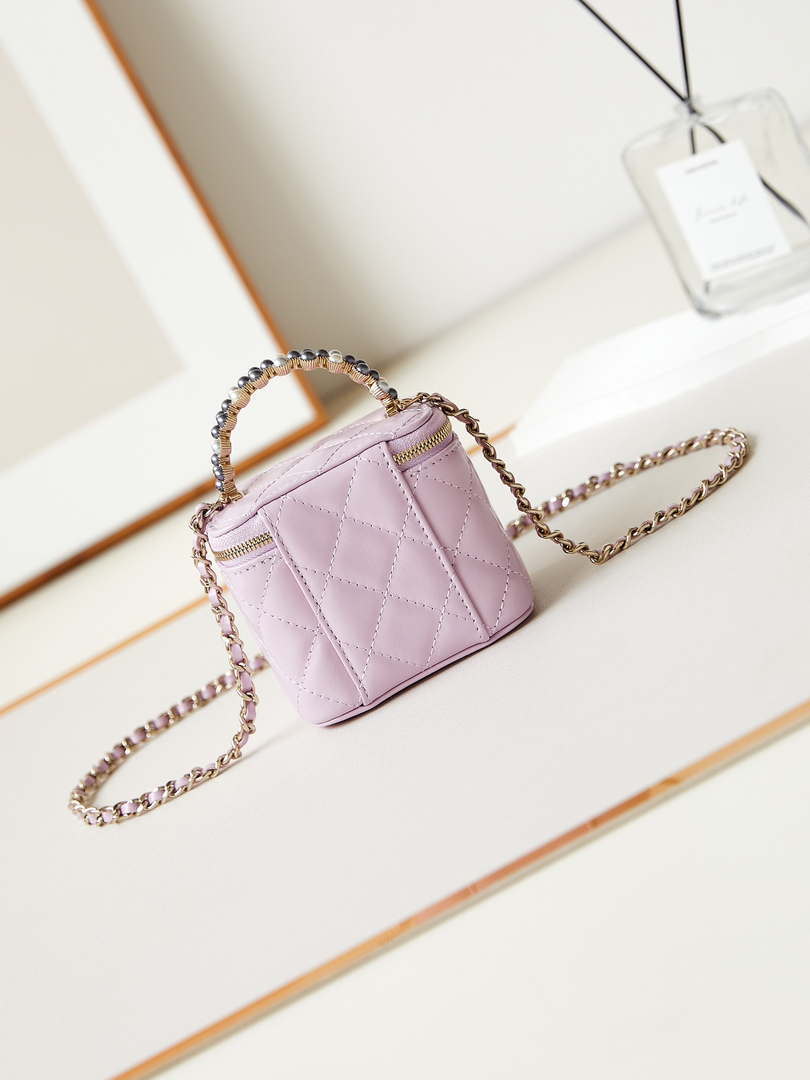 Chanel AP3805 Mini Clutch Lambskin Vanity Box bag With Pearl handle Pink - Default Title - View 5
