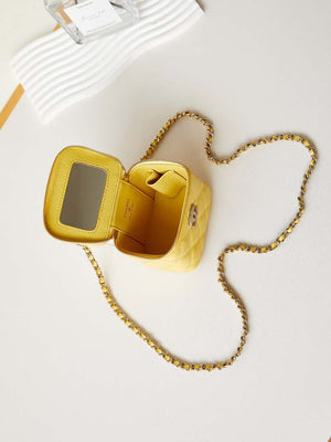Chanel AP3805 Mini Clutch Lambskin Vanity Box bag With Pearl handle Yellow - Default Title - View 8