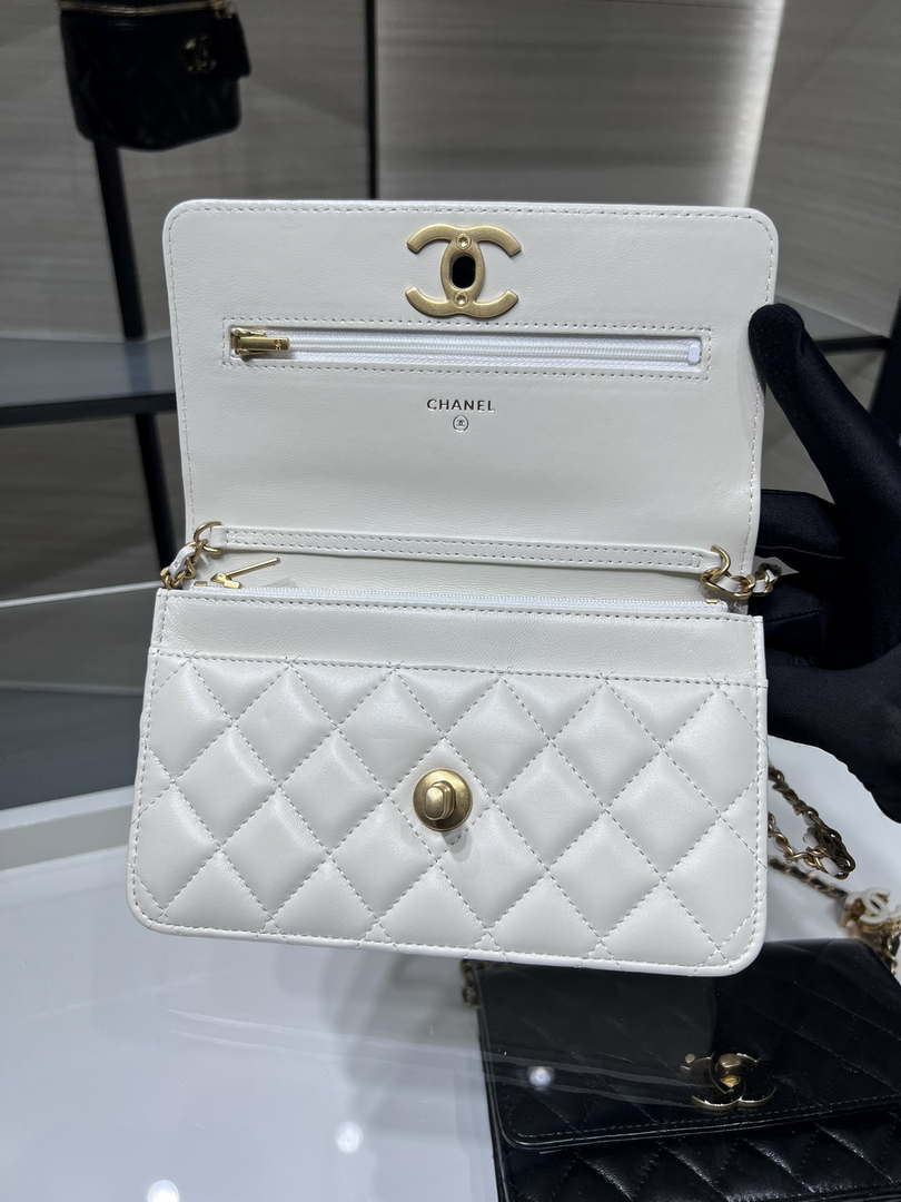 Chanel AP3938 Wallet On Chain Shiny Lambskin  Enamel & Gold-Tone Metal White - Default Title - View 4