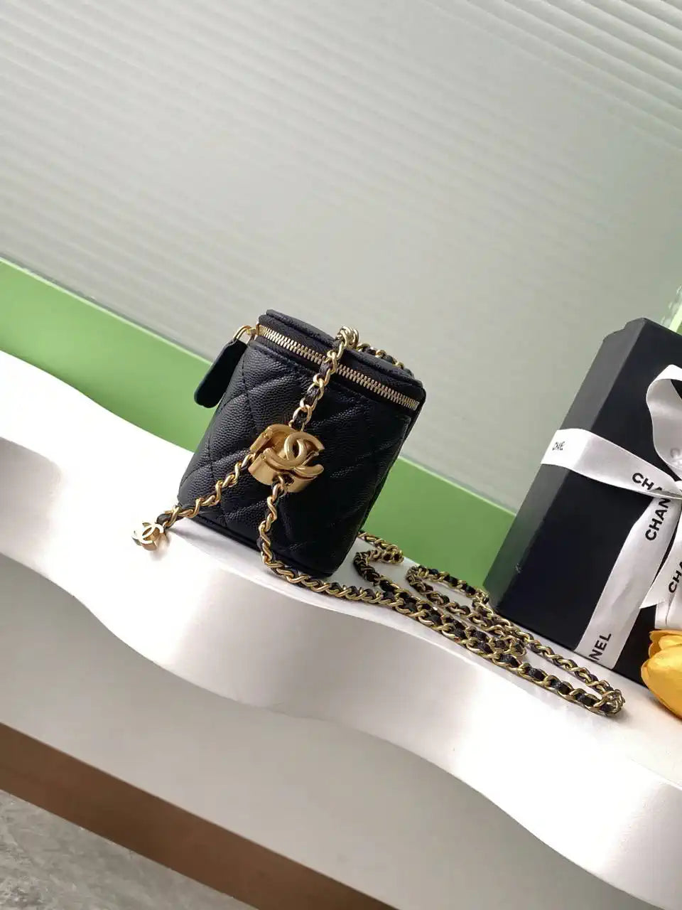 Chanel AP3940 25B Long Vanity with Chain  Calfskin Gold-Tone Meta Black