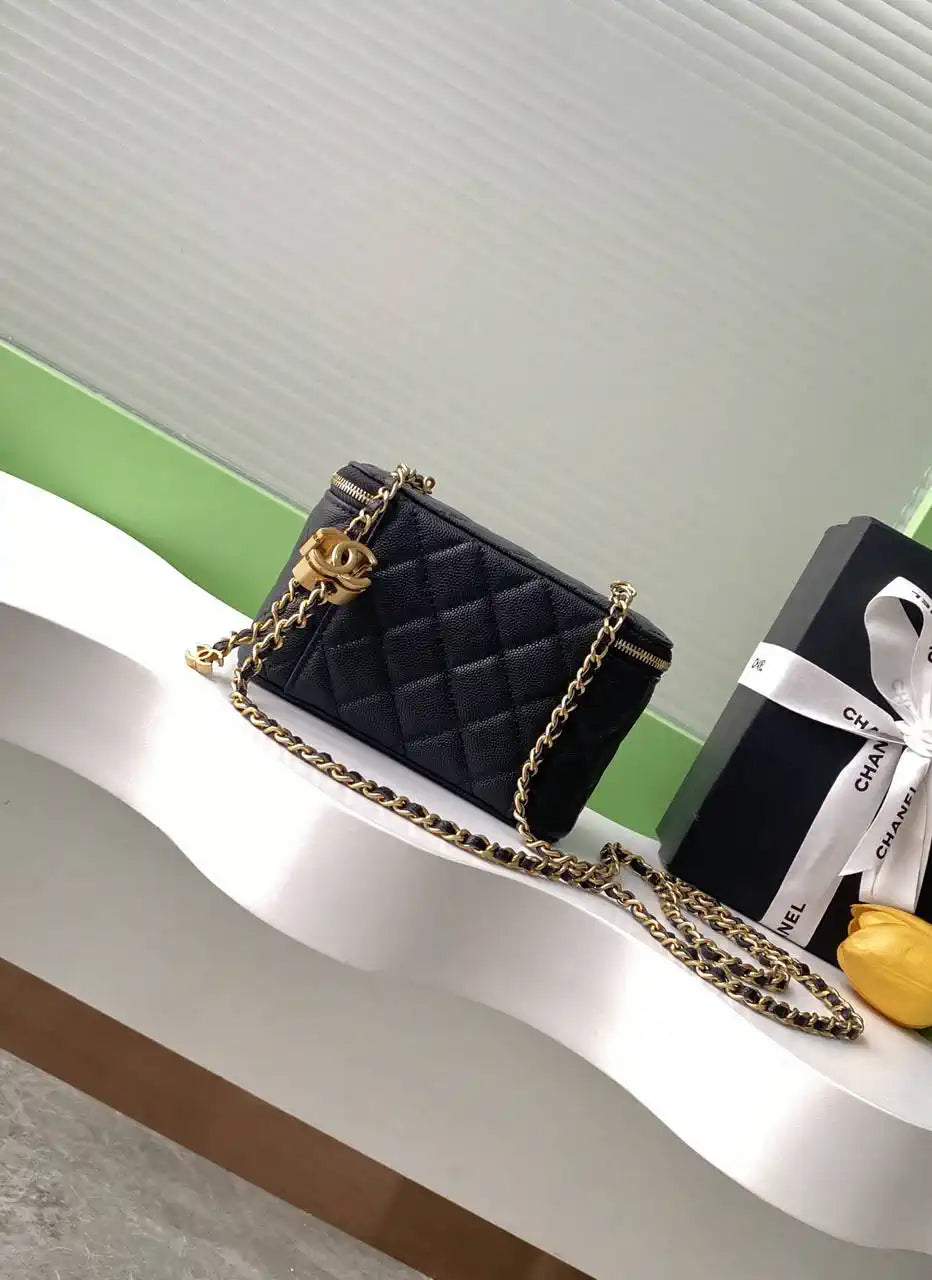 Chanel AP3940 25B Long Vanity with Chain  Calfskin Gold-Tone Meta Black