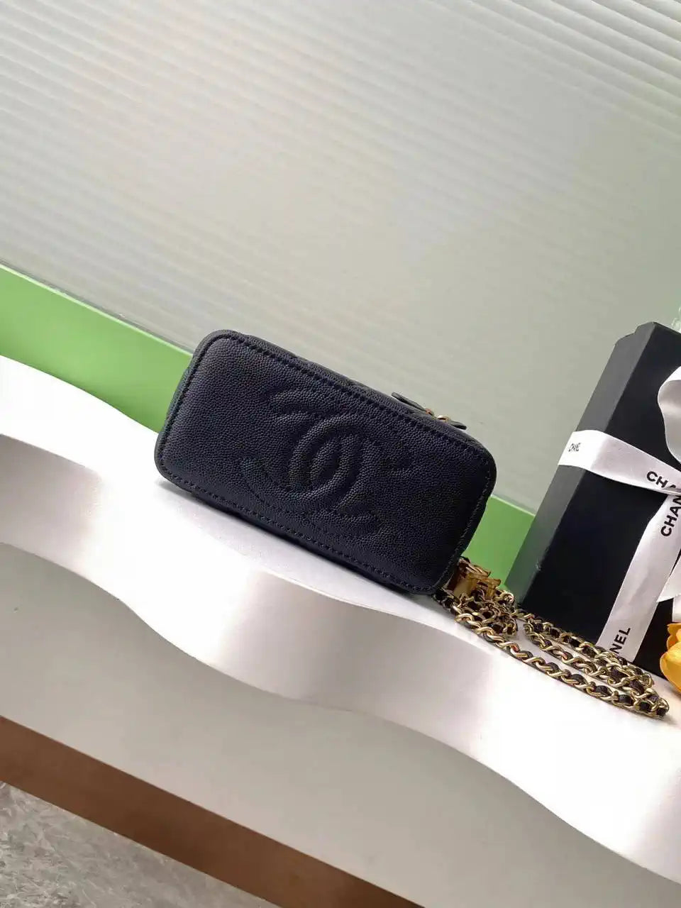 Chanel AP3940 25B Long Vanity with Chain  Calfskin Gold-Tone Meta Black