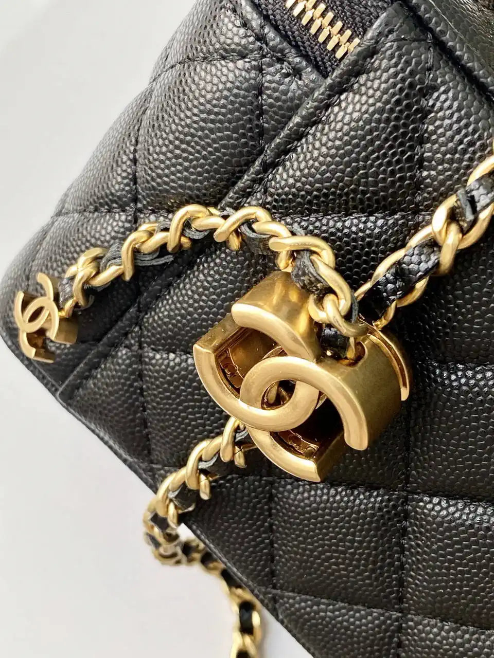Chanel AP3940 25B Long Vanity with Chain  Calfskin Gold-Tone Meta Black