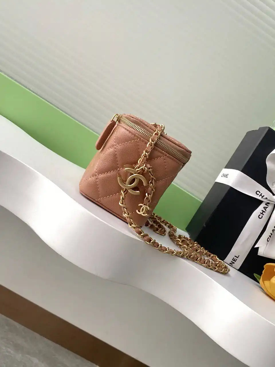 Chanel AP3940 25B Long Vanity with Chain  Calfskin Gold-Tone Meta Brown