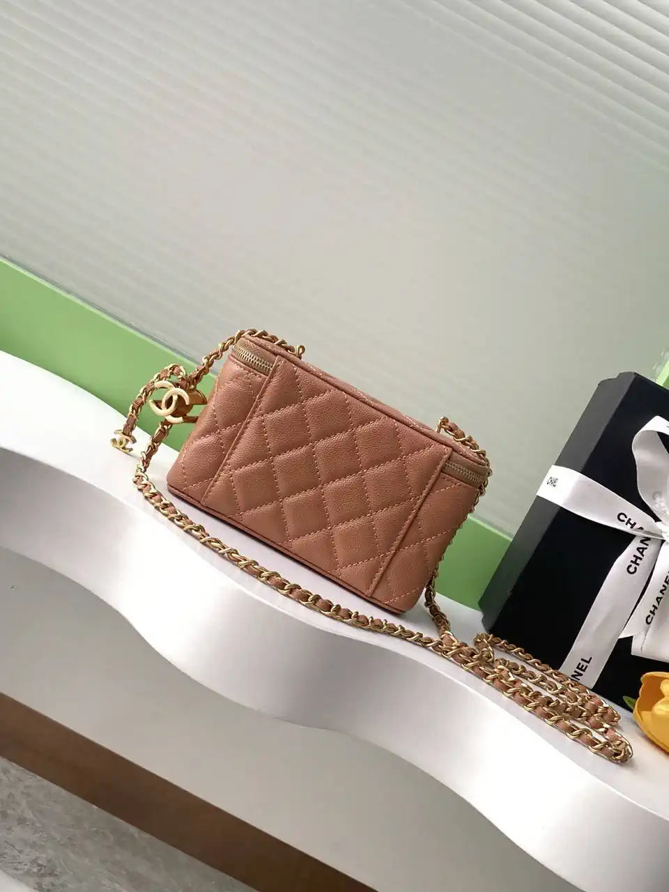 Chanel AP3940 25B Long Vanity with Chain  Calfskin Gold-Tone Meta Brown