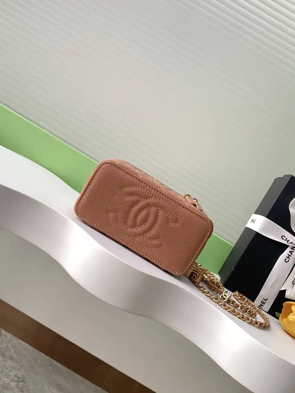 Chanel AP3940 25B Long Vanity with Chain  Calfskin Gold-Tone Meta Brown