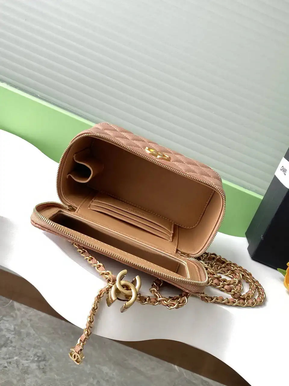 Chanel AP3940 25B Long Vanity with Chain  Calfskin Gold-Tone Meta Brown