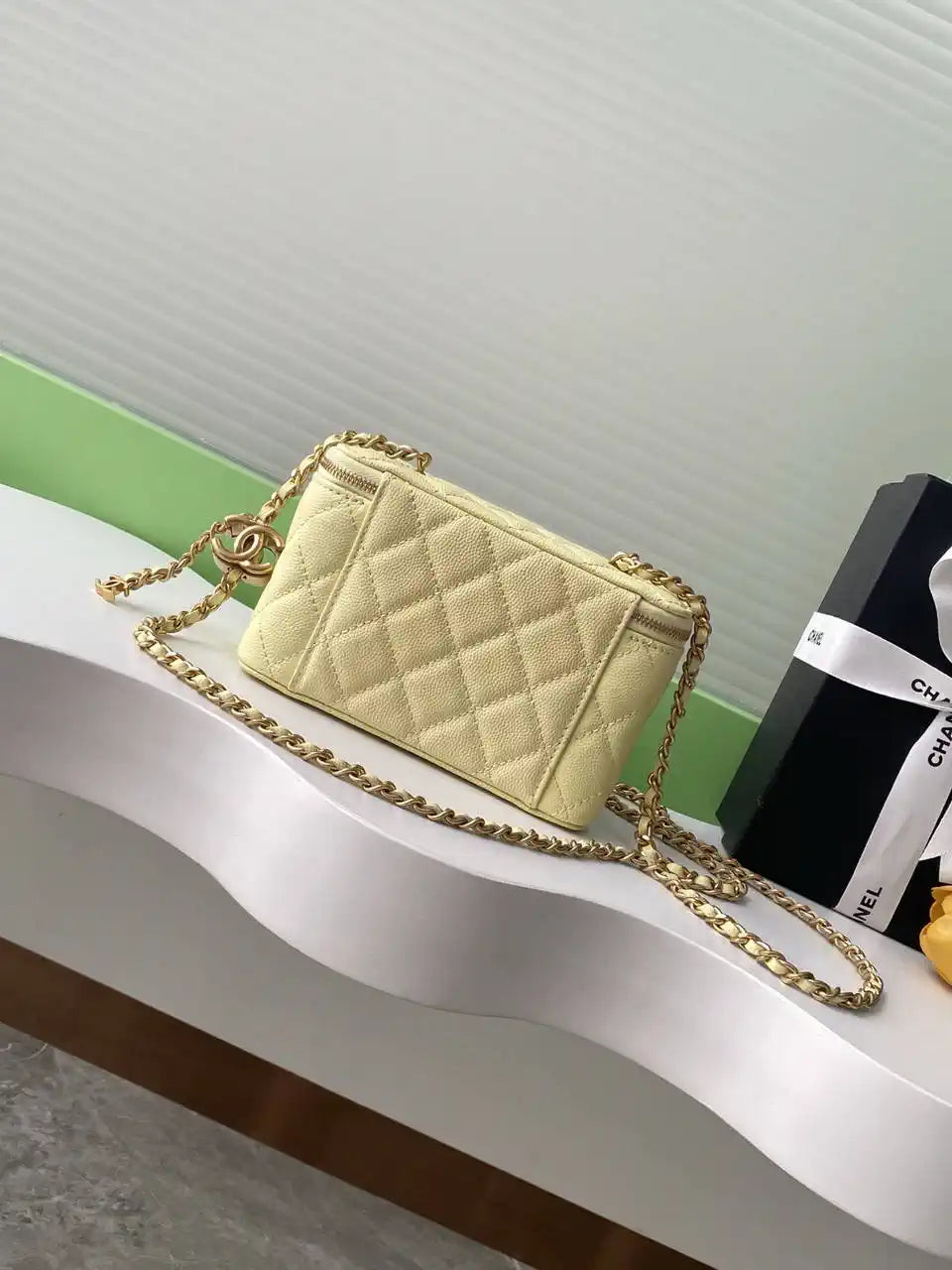 Chanel AP3940 25B Long Vanity with Chain  Calfskin Gold-Tone Meta Yellow