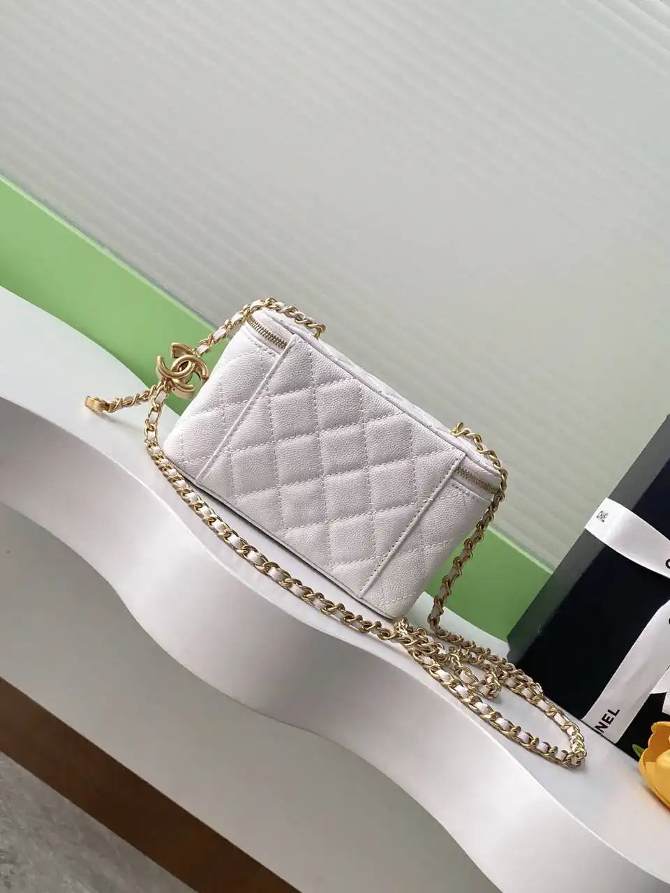 Chanel AP3940 25B Long Vanity with Chain  Calfskin Gold-Tone Meta White