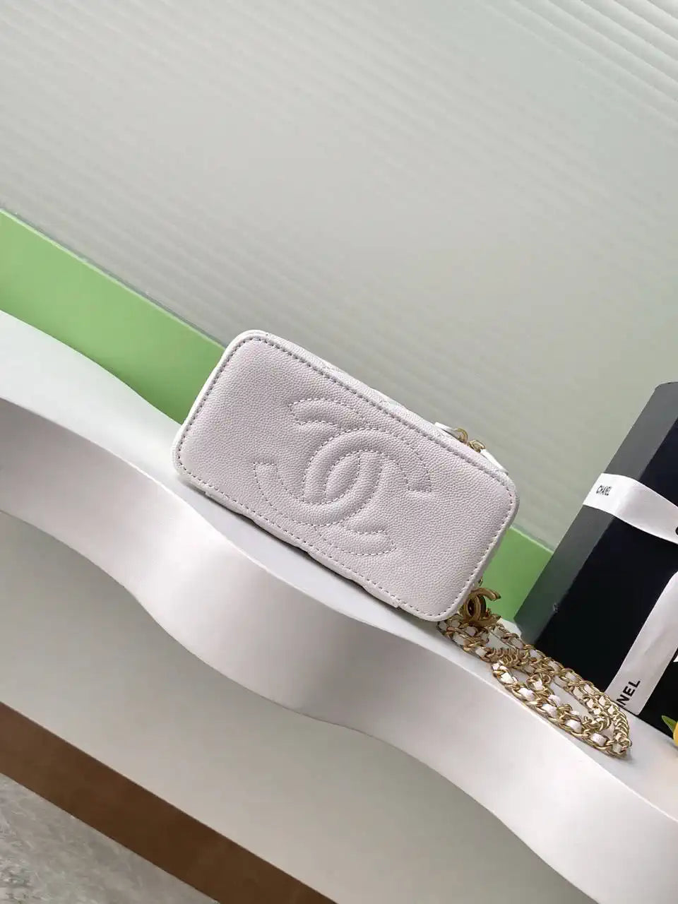 Chanel AP3940 25B Long Vanity with Chain  Calfskin Gold-Tone Meta White
